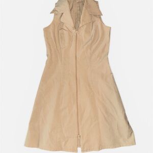 Sleeveless Cream Zip-Front Midi Dress with Notched Collar